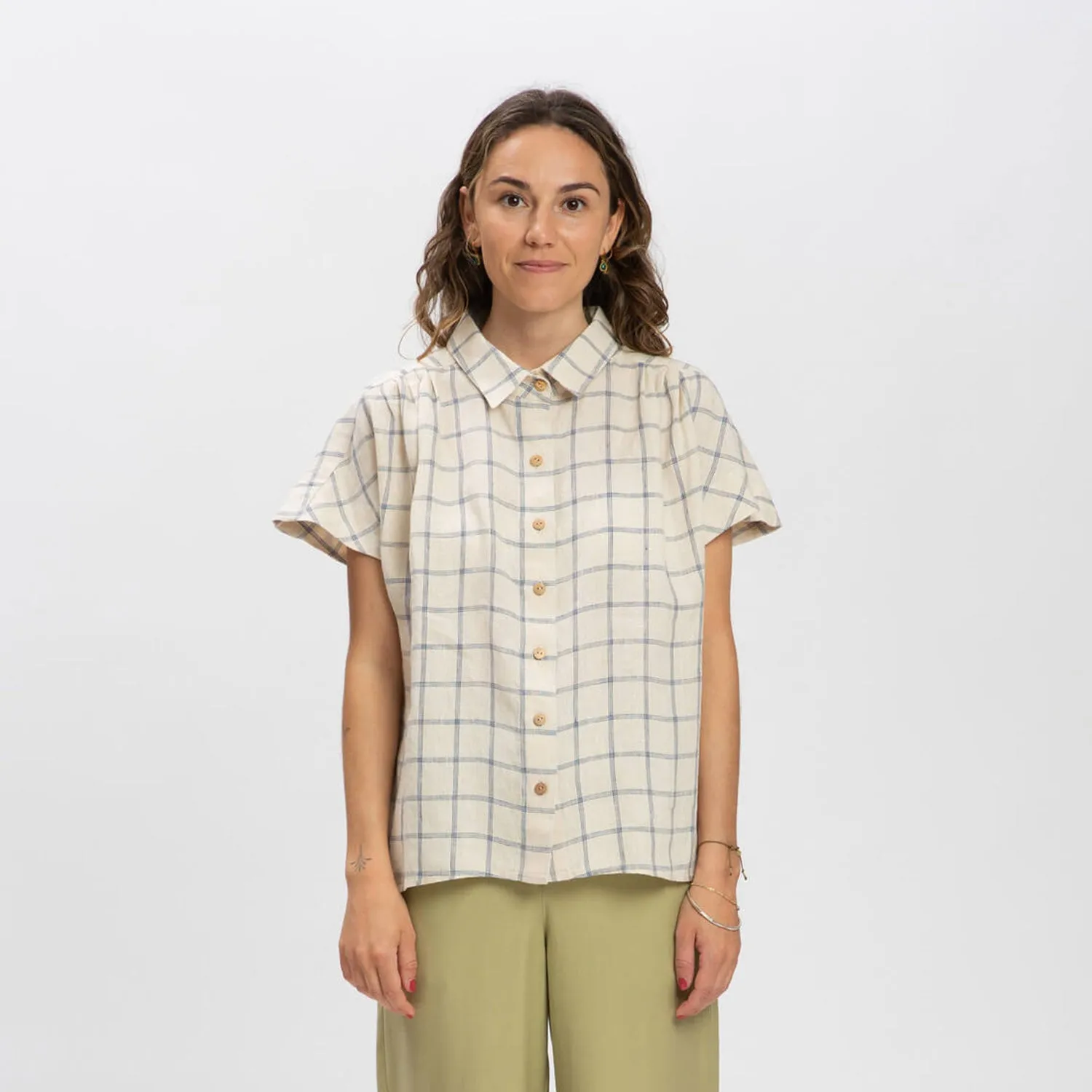 Women's Linen Blouse - Blue Net