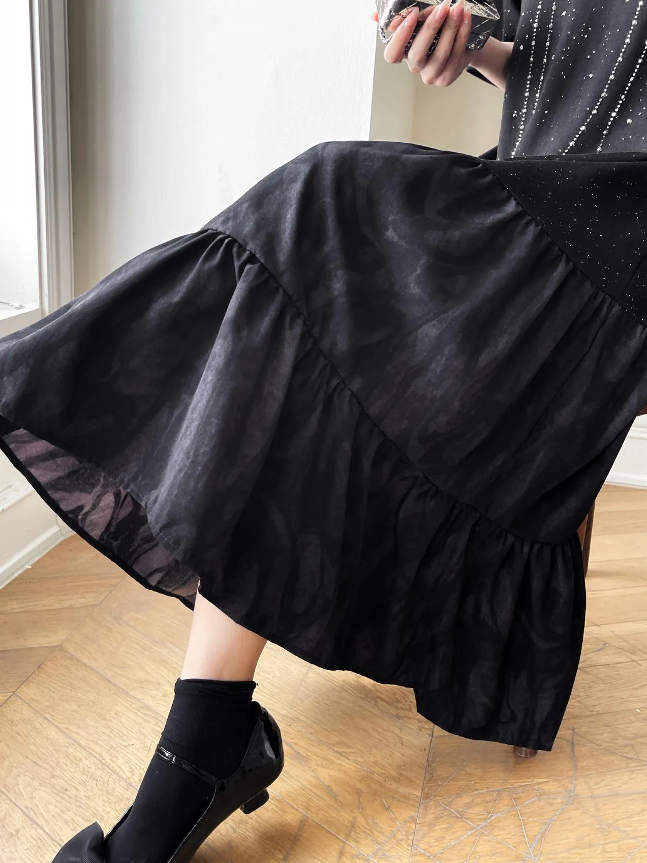 Women's Low Waist T-Shirt Dress with Rhinestone Embellishments