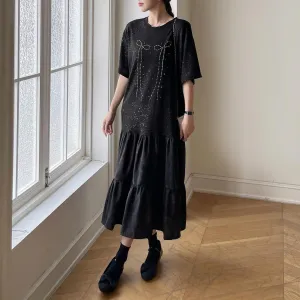 Women's Low Waist T-Shirt Dress with Rhinestone Embellishments