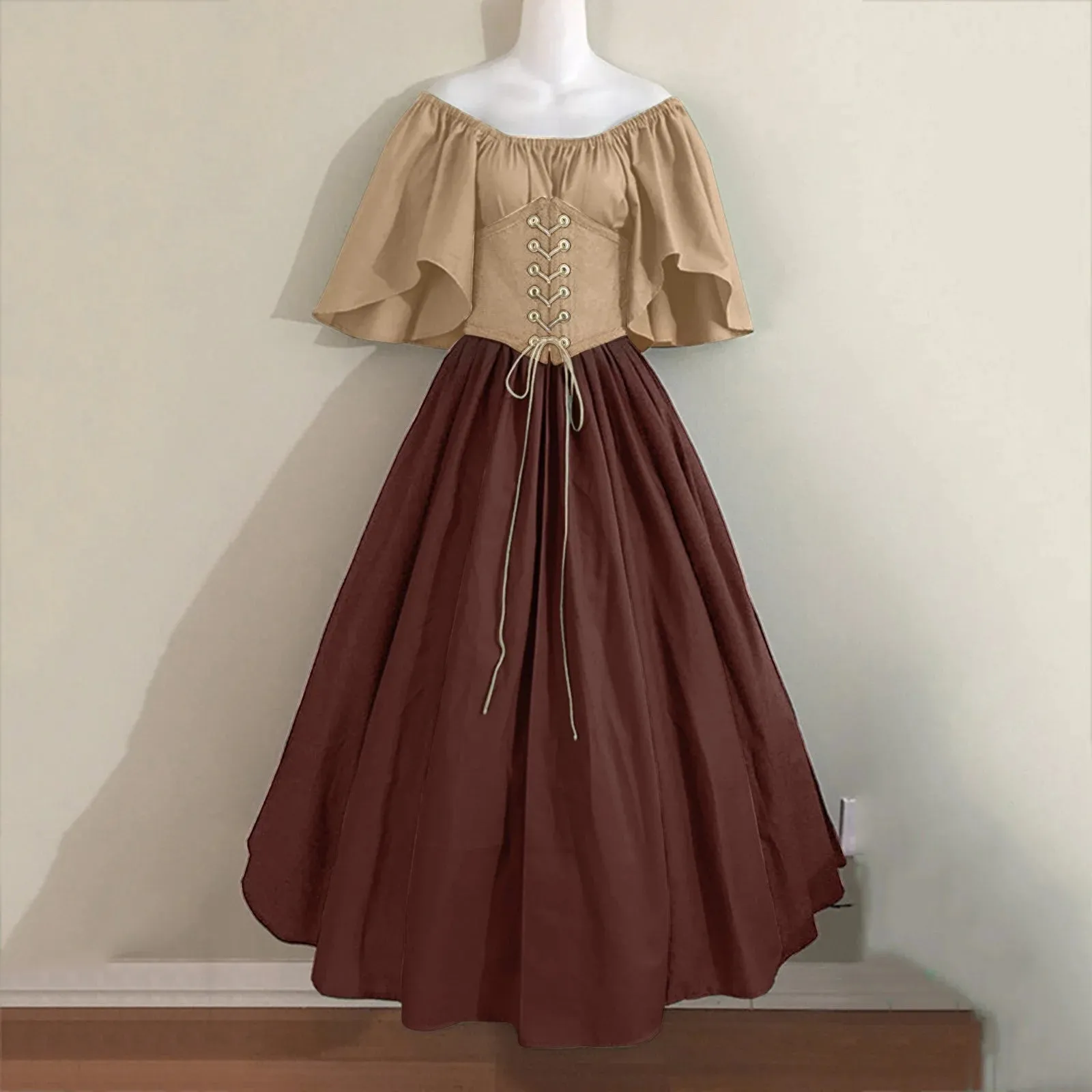 Womens Renaissance Faire Dresses Medieval Irish Traditional plus Size Dresses Ruffle over Dress Corset Retro Cosplay Gown