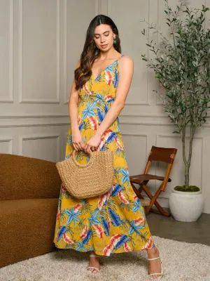 WOMEN'S SLEEVELESS V-NECK FLORAL MAXI DRESS