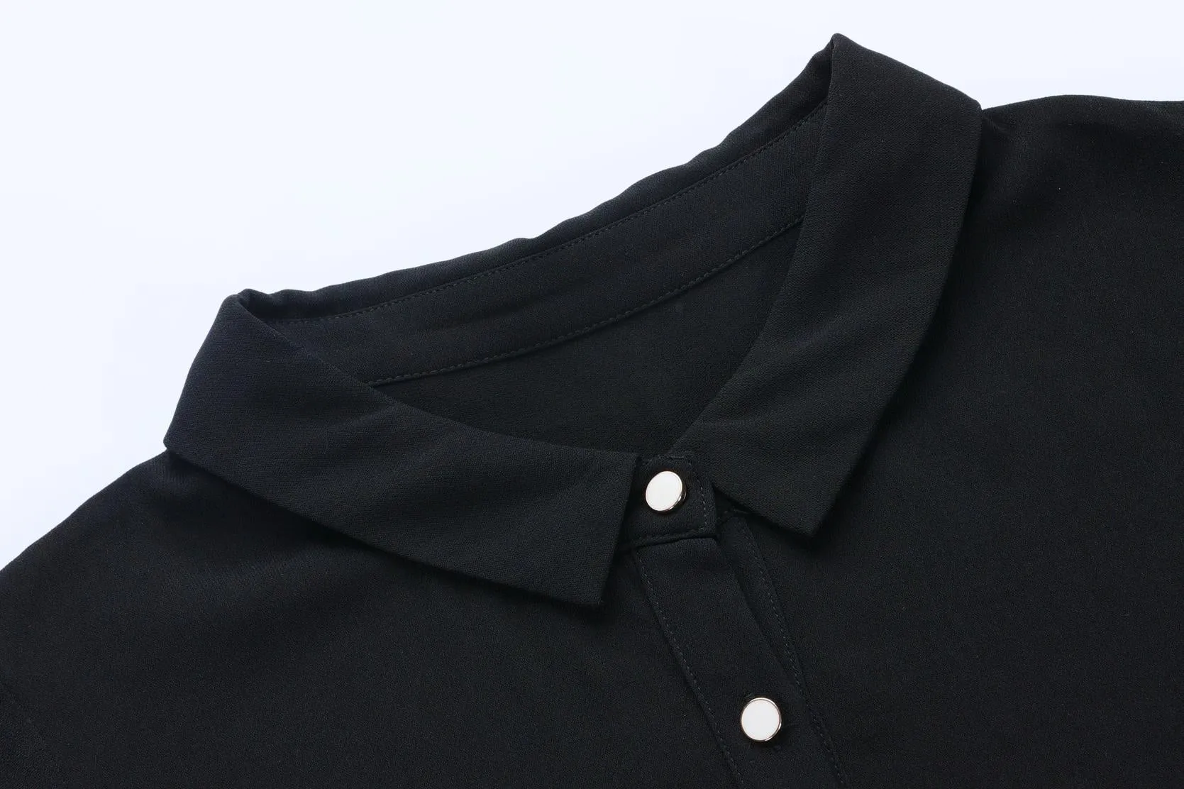 Women's Solid Color Chiffon Button-up T-Shirt Dress with Shirred Waist