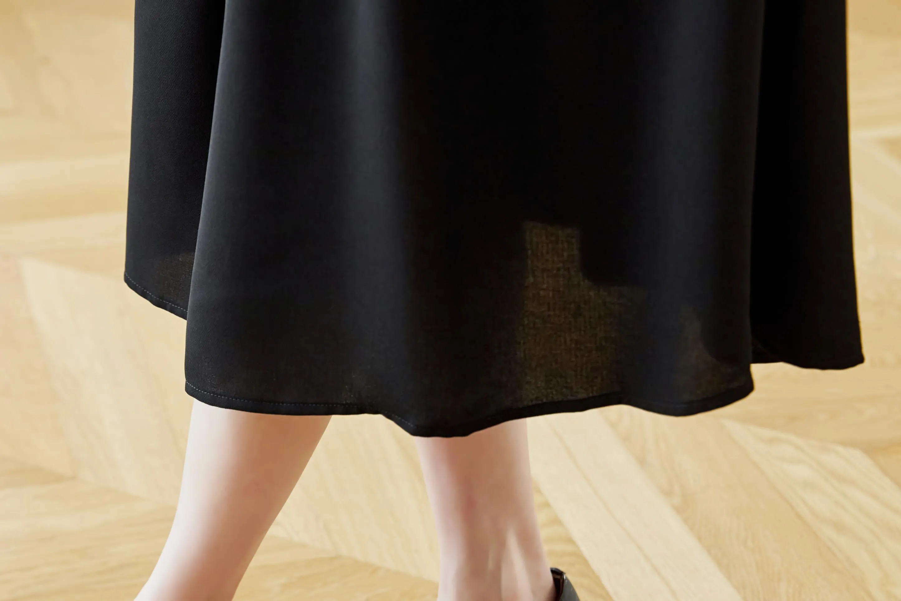 Women's Solid Color Chiffon Button-up T-Shirt Dress with Shirred Waist
