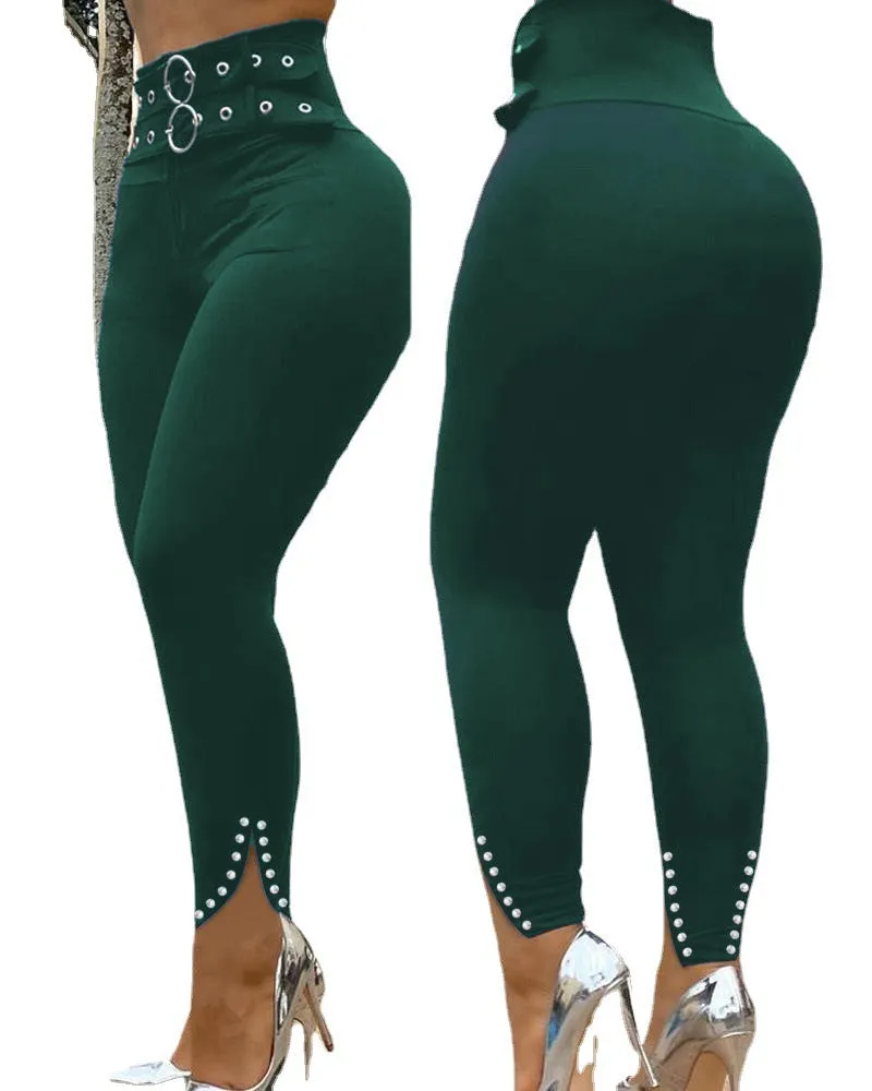 Women's Solid Color Fancy High Waist Skinny Pants