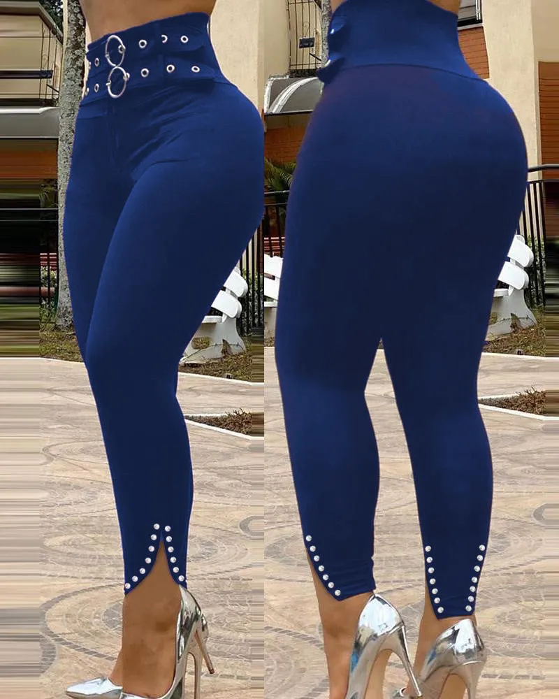 Women's Solid Color Fancy High Waist Skinny Pants