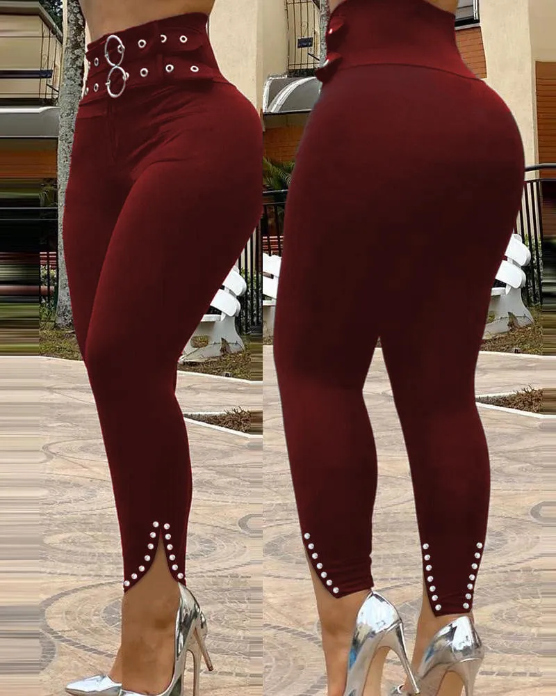 Women's Solid Color Fancy High Waist Skinny Pants