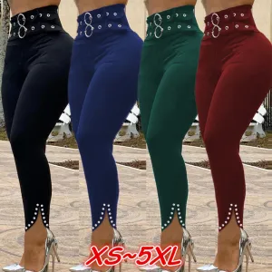 Women's Solid Color Fancy High Waist Skinny Pants