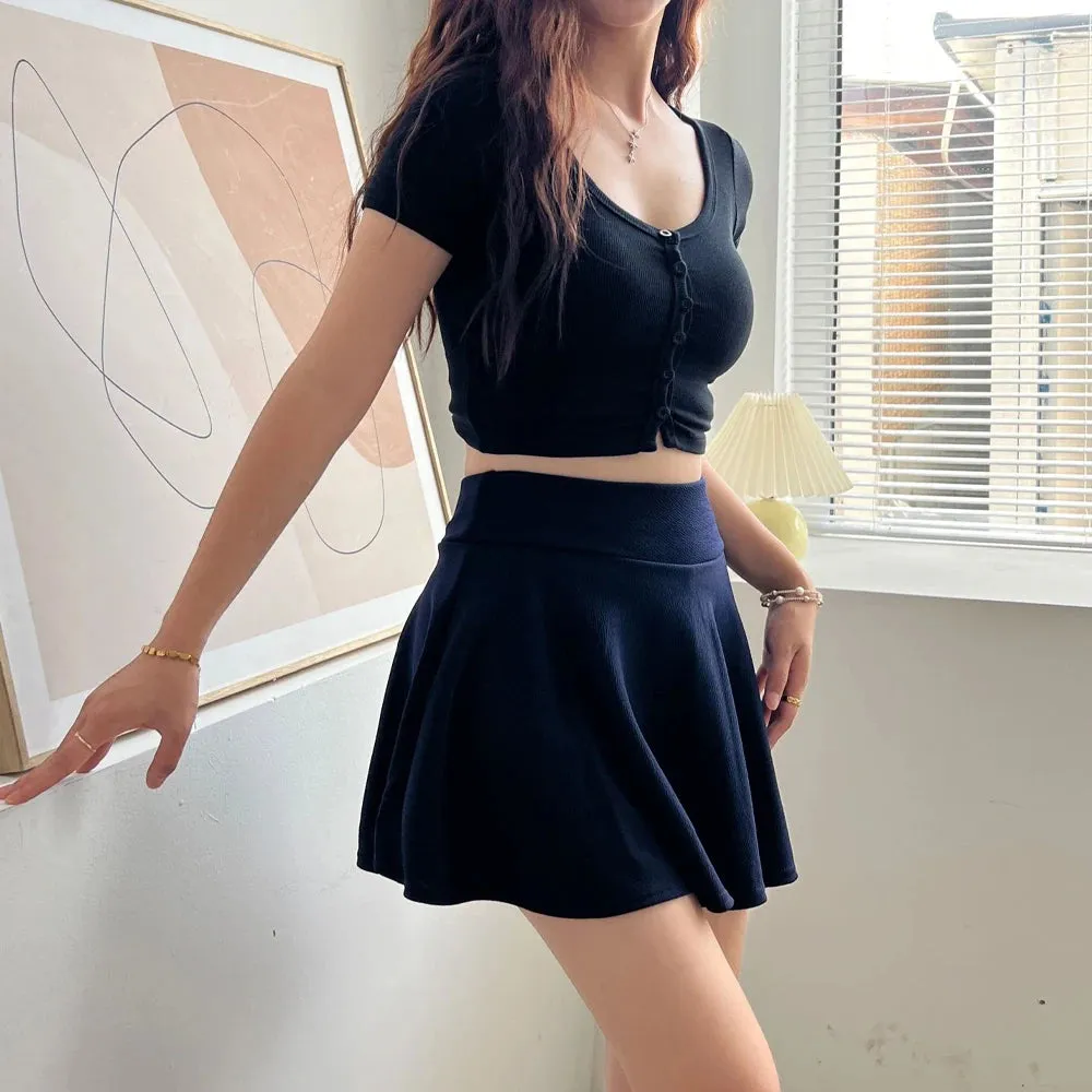Women's Summer Mini Elastic Pleated Skirt, Uniform Korean Girl School Tennis Skirts