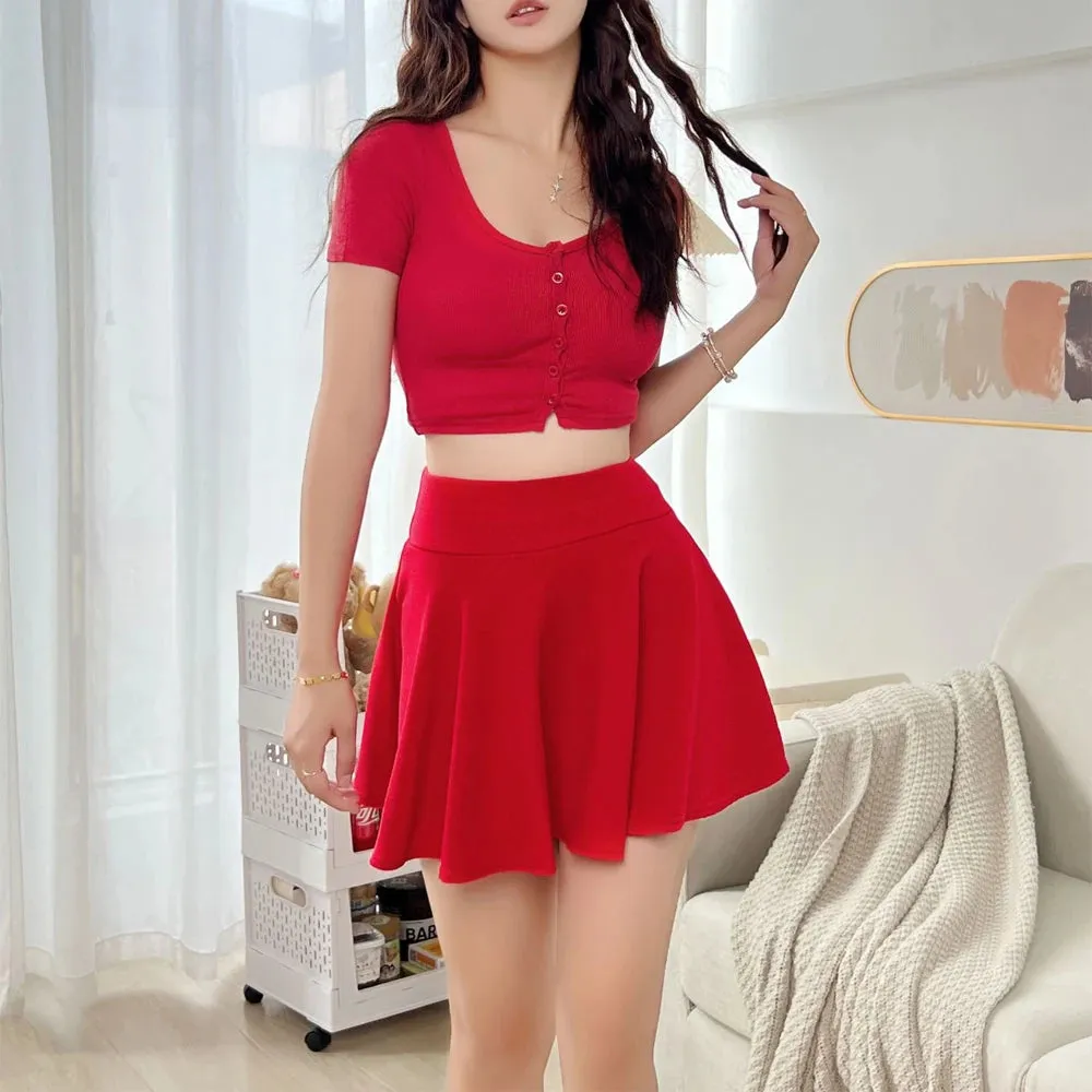 Women's Summer Mini Elastic Pleated Skirt, Uniform Korean Girl School Tennis Skirts