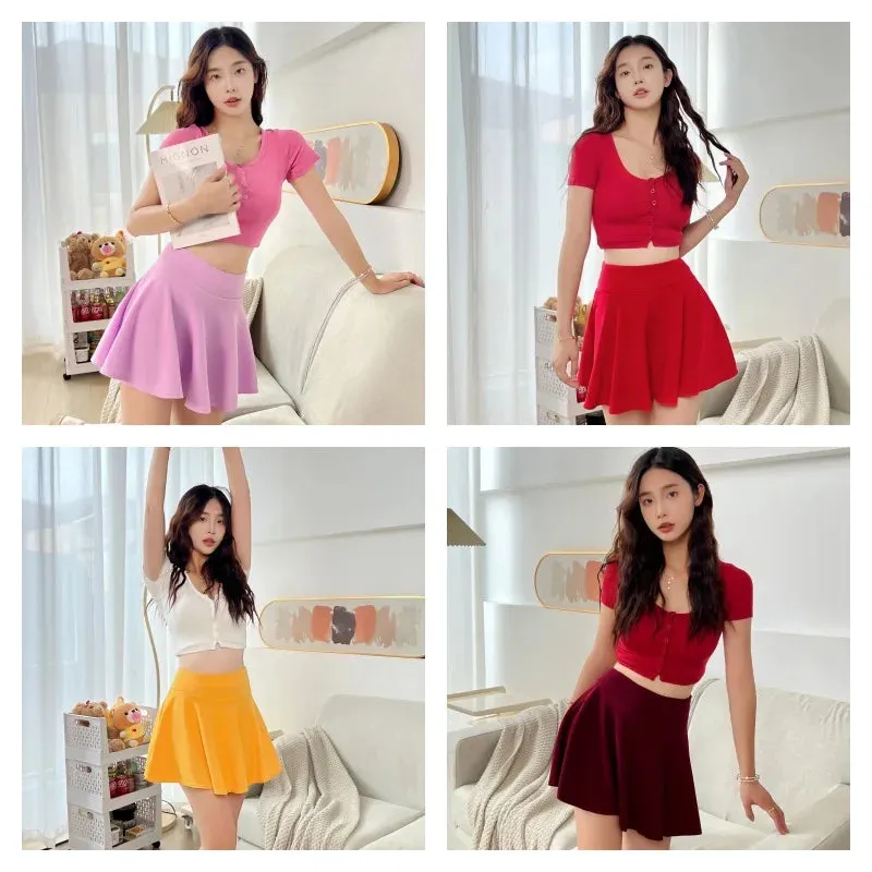 Women's Summer Mini Elastic Pleated Skirt, Uniform Korean Girl School Tennis Skirts