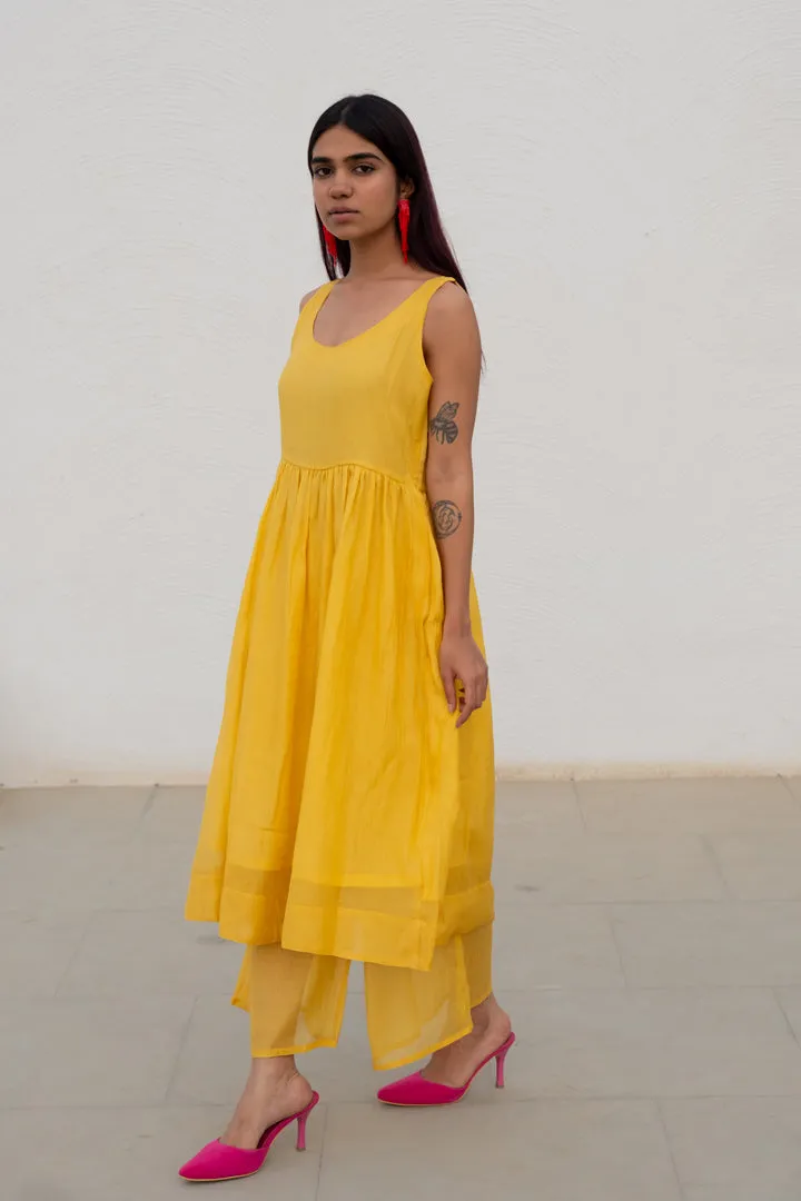 Yellow Fields Kurta Set with Floral Dupatta