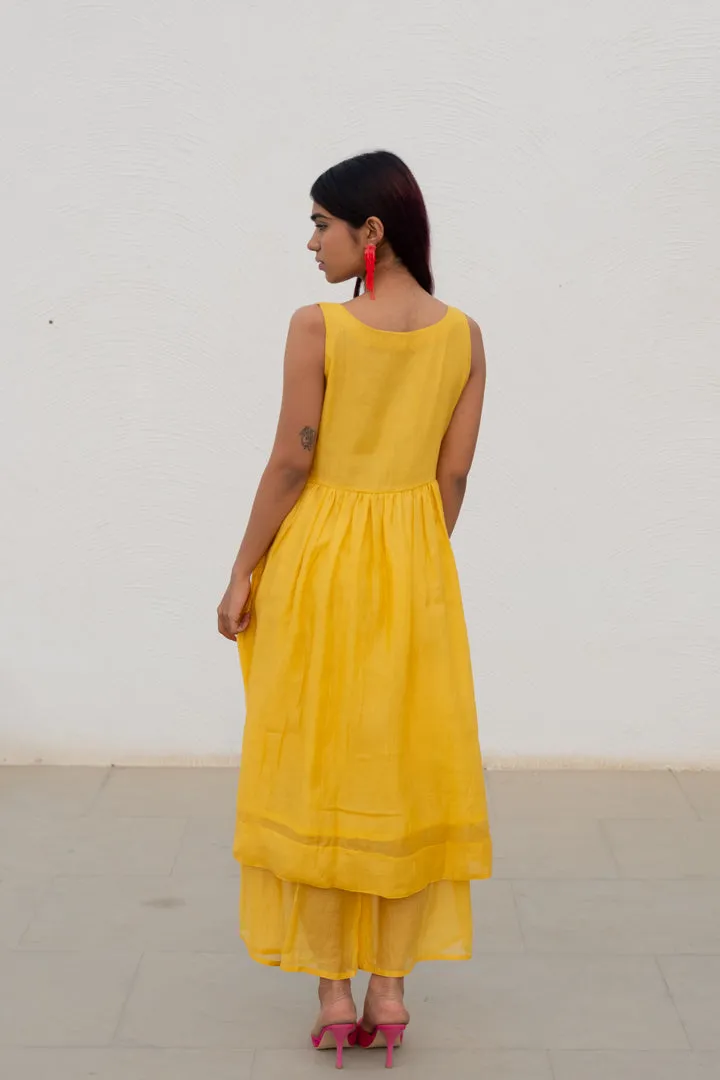 Yellow Fields Kurta Set with Floral Dupatta