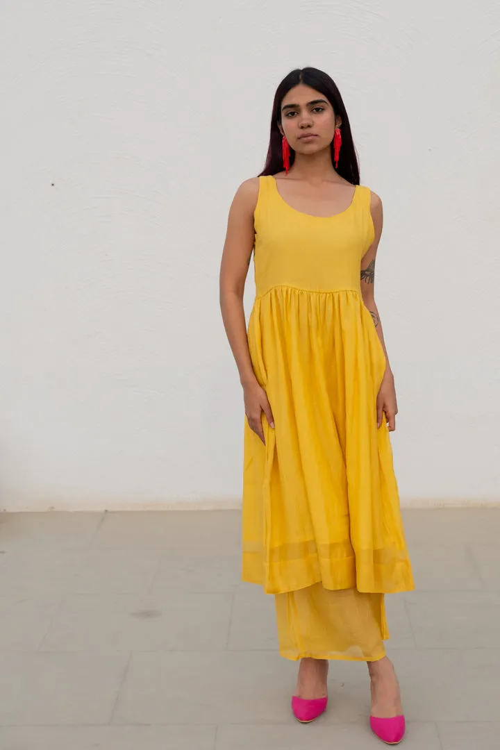 Yellow Fields Kurta Set with Floral Dupatta