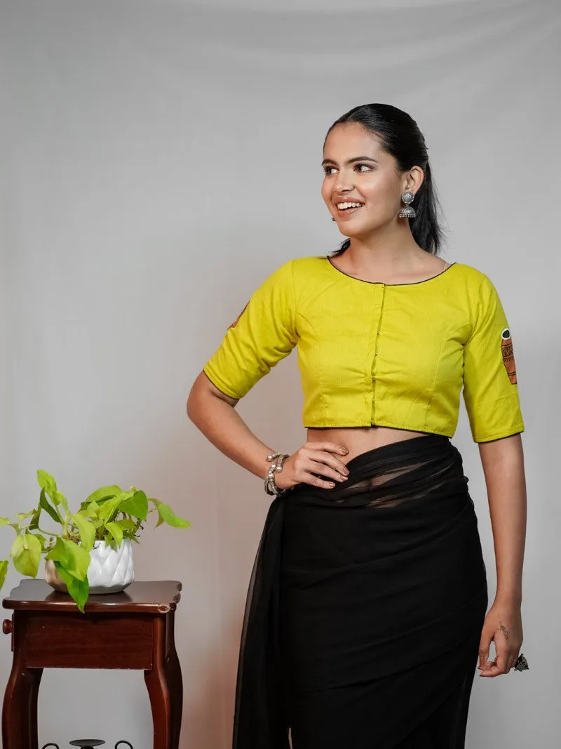 YELLOW HAND PAINTED COTTON BLOUSE