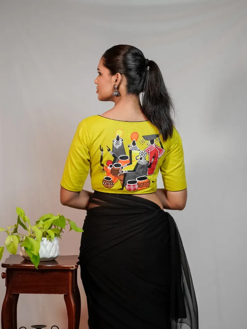 YELLOW HAND PAINTED COTTON BLOUSE