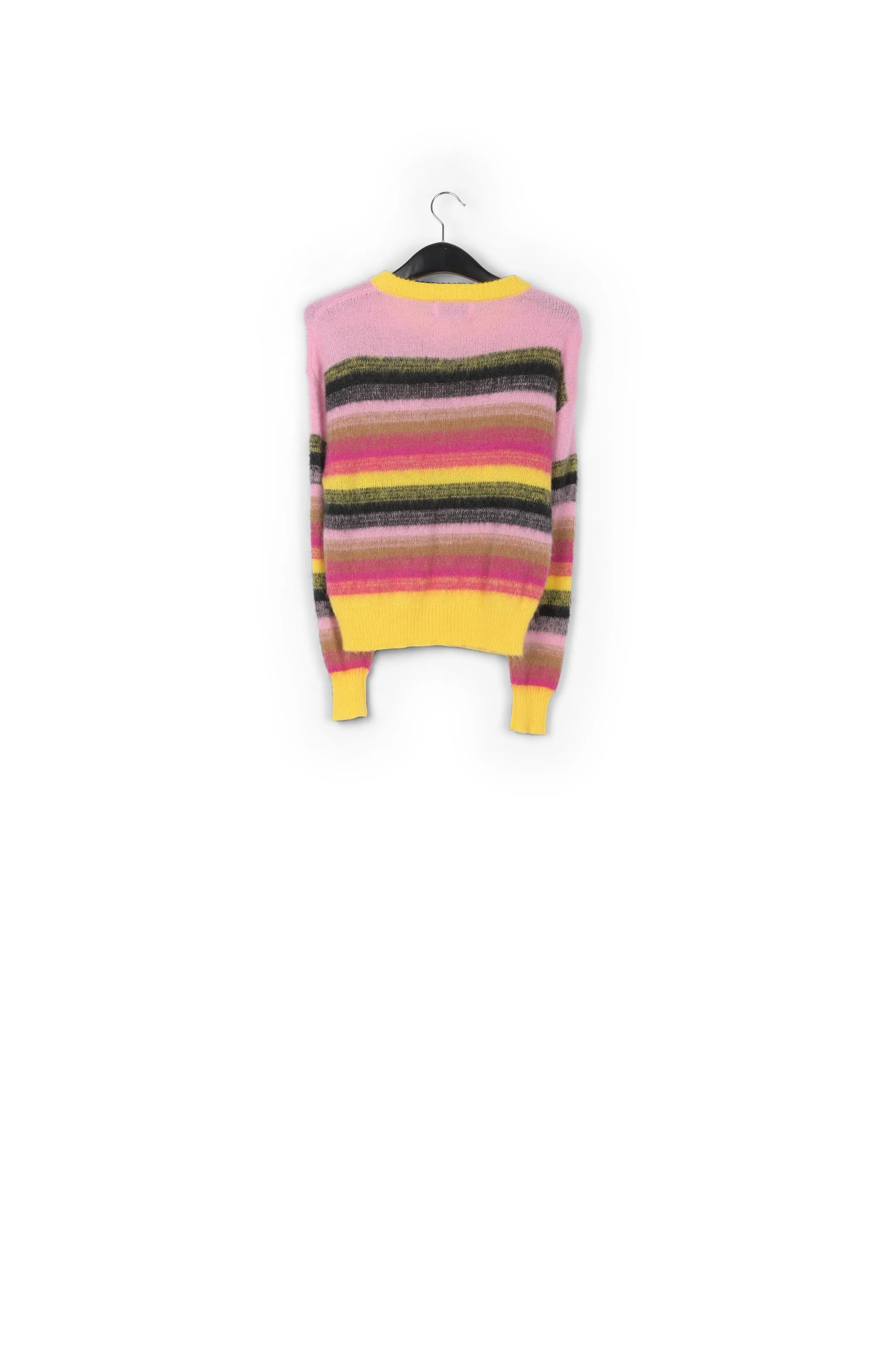 Yellow, pink and black striped knit sweater