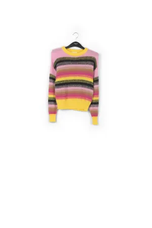 Yellow, pink and black striped knit sweater