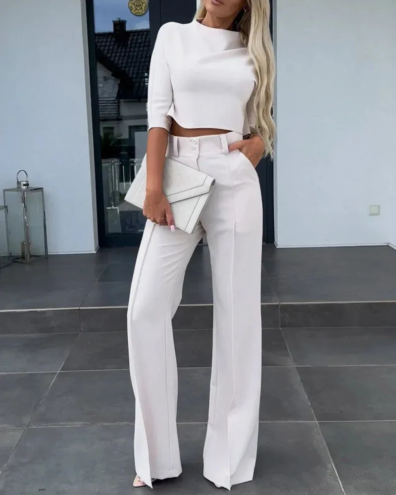 Yessica® | Jackets & High Waisted Straight Pants Set